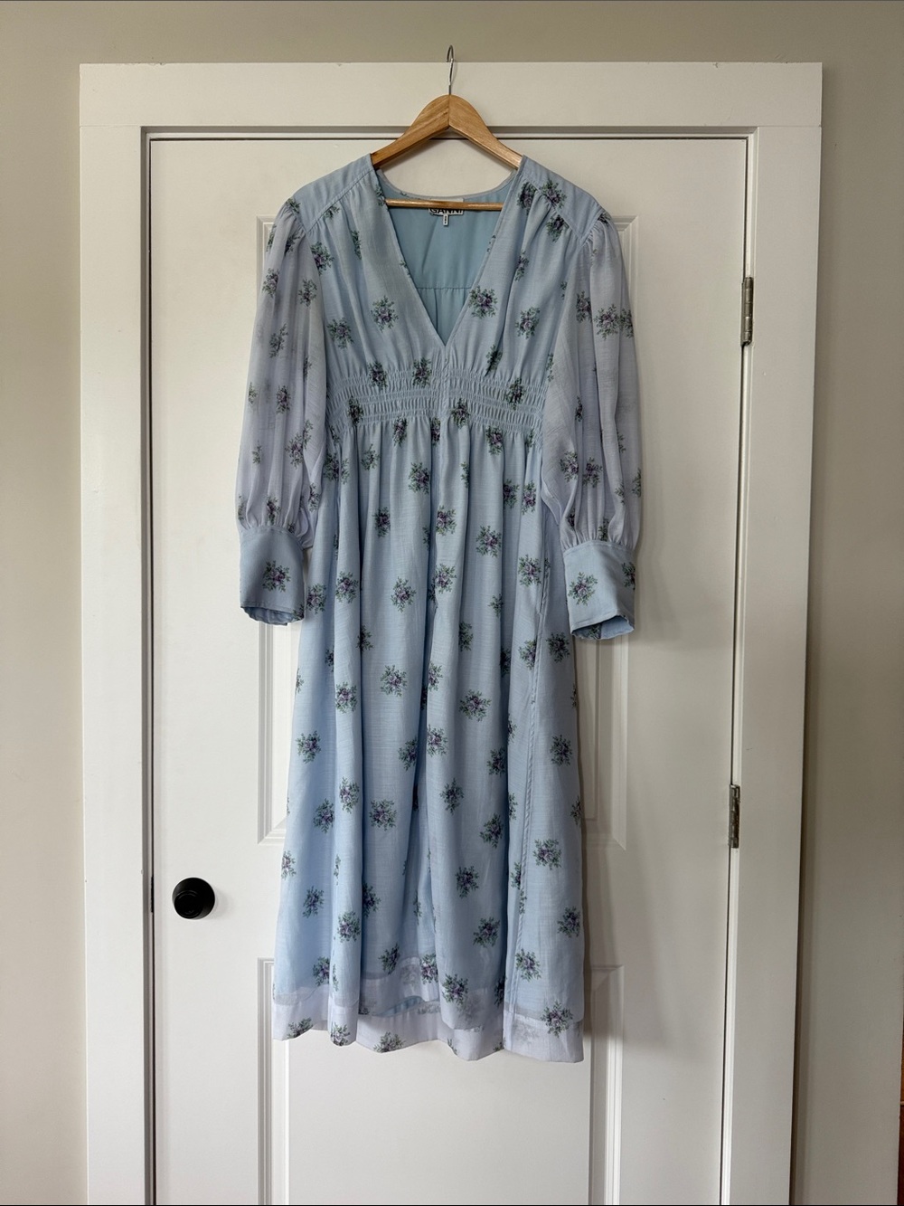 Ganni Light Blue Floral Midi Dress
